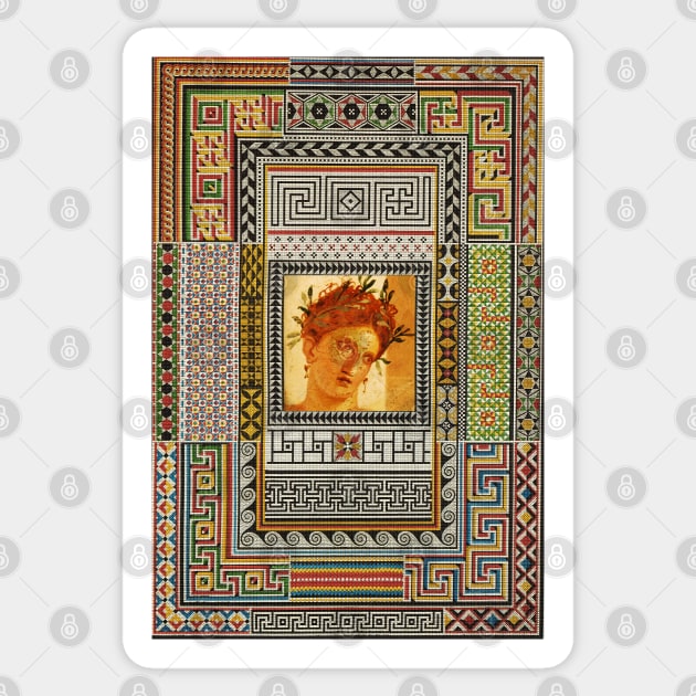 ANTIQUE ROMAN WOMAN PORTRAIT WITH POMPEII MOSAICS PATCHWORK Sticker by BulganLumini